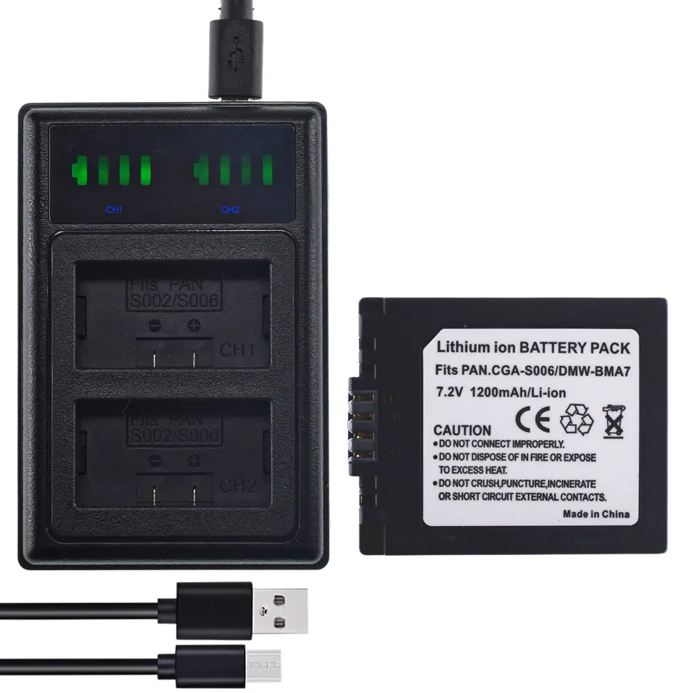 Аккумулятор + двойное зарядное устройство USB для Panasonic Lumix DMC-FZ7 FZ18 FZ50S FZ30 FZ35 CGA-S006E S006