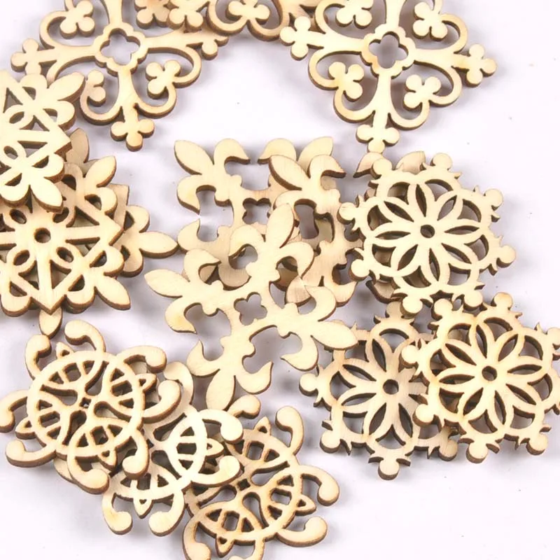 Description Picture 3 of item20Pcs 29mm Natural Wood Crafts DIY Scrapbooking Handmade Accessory Flower Lace Pattern Wooden Ornaments Home Decor Arts m2208