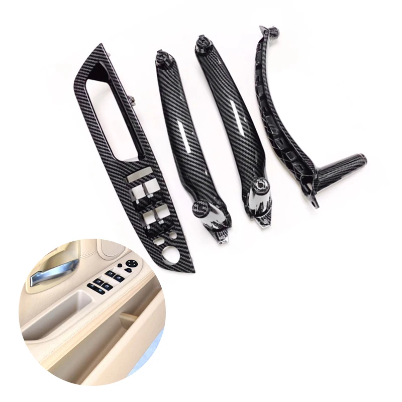 

only LHD For BMW X5 X6 E70 E71 E72 4pcs Carbon Styling Car Accessories Inner Door Handle Pull Window Master Switch Panel Cover