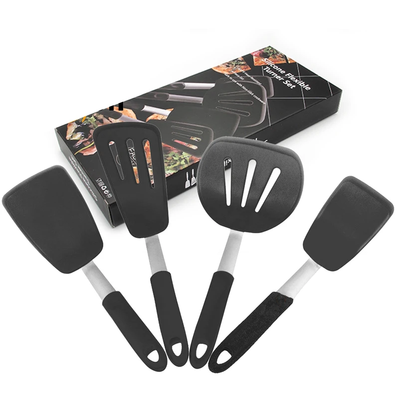 

LMETJMA Silicone Turner Spatula Set Heat Resistant Extra Large Wide Flexible Spatulas Rubber Turners Cooking Utensils Set KC0144