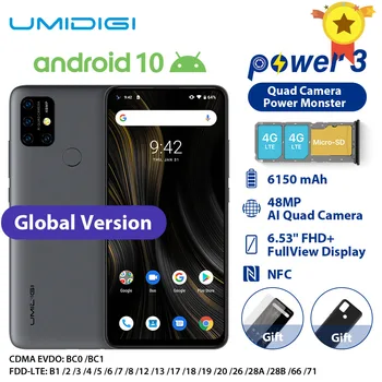 

UMIDIGI Power 3 Moblie Phone Android 10 48MP Quad AI Camera 6150mAh 6.53" FHD+ 4GB 64GB Helio P60 Global Version Smartphone NFC