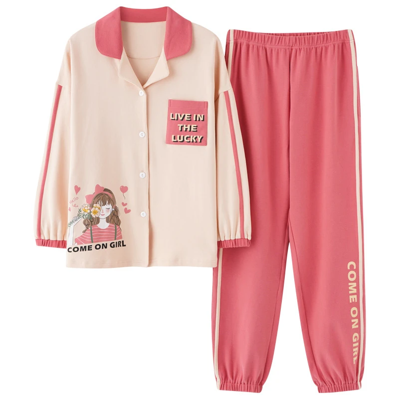 Autumn and winter cute girl cardigan long-sleeved pajamas lapel casual and comfortable cotton home service suit JJF0125 
Autumn and winter cute girl cardigan long-sleeved pajamas lapel casual and comfortable cotton home service suit JJF0125