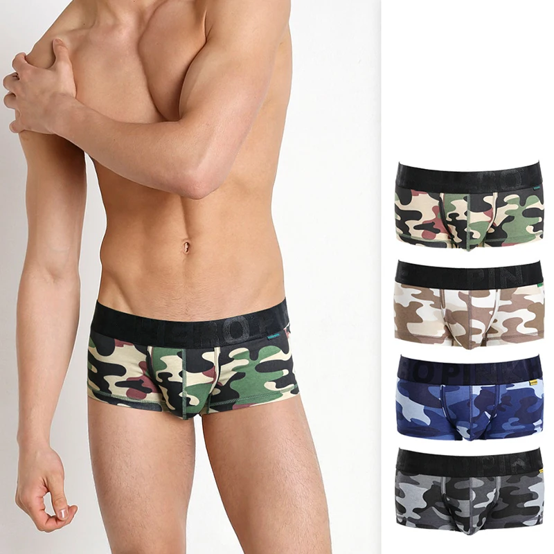 

Male Trunk Camouflage Printed Cotton Boxershort Men Cotton Underwear Sexy Bugle Pouch Underwear Gay Panties Camo Boxer Shorts