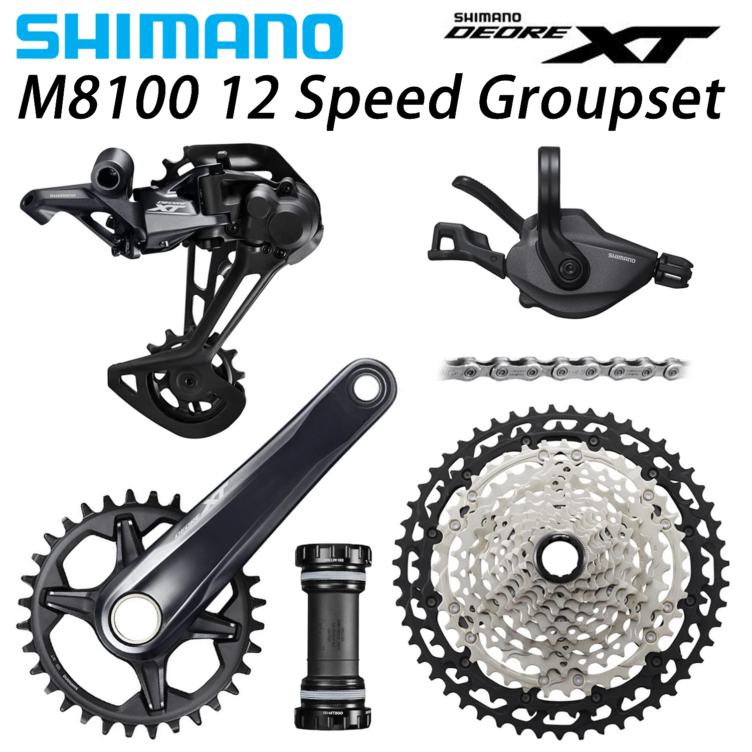 SHIMANO DEORE XT M8100 12 Speed 1x12 MTB Groupset Shifter Lever Rear Derailleur 10-51T Crankset Cassette 12-Speed Chain
SHIMANO DEORE XT M8100 12 Speed 1x12 MTB Groupset Shifter Lever Rear Derailleur 10-51T Crankset Cassette 12-Speed Chain