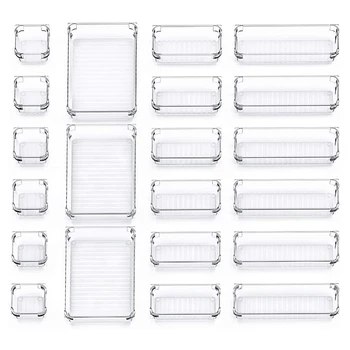 Set of 21 Desk Drawer Organiser Trays with 4-Size Clear Plastic Storage Boxes Divider Make-Up Organiser for Office
Set of 21 Desk Drawer Organiser Trays with 4-Size Clear Plastic Storage Boxes Divider Make-Up Organiser for Office