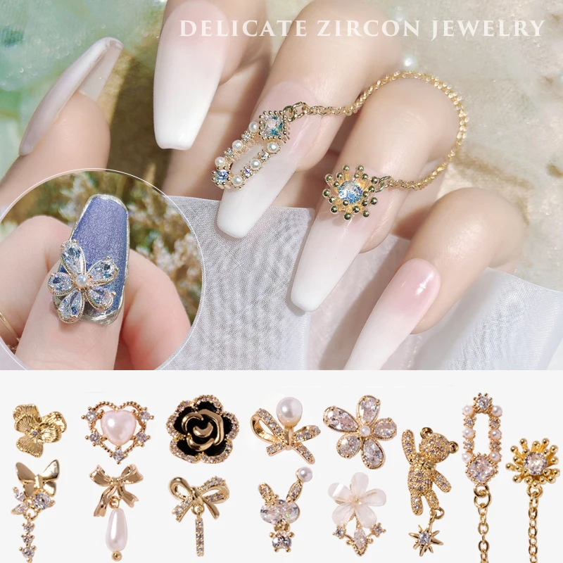 2pcs Zircon Nail Jewelry 3D Heart Bear Flower Butterfly Bow Pearls Pendant Alloy Chains Luxury Crystal DIY Nail Art Decorations
2pcs Zircon Nail Jewelry 3D Heart Bear Flower Butterfly Bow Pearls Pendant Alloy Chains Luxury Crystal DIY Nail Art Decorations