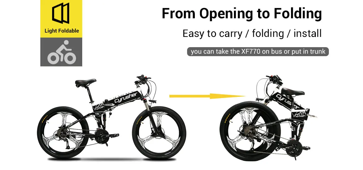 Best Cyrusher XF770 48V 500W electronic Folding Bike 26*1.95 Spoke Tire Aluminum Alloy Frame electric bicycle with smart lCD display 11