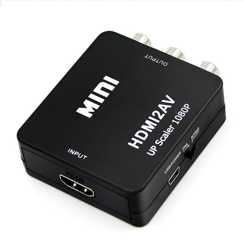 HDMI to 3RCA CVBS Composite Converter HDMI2AV Adapter Support NTSC PAL Output HDMI AV Adapter TV Projector Laptop Black Mini box