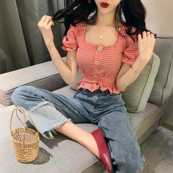 2020 New Style Bubble Sleeve Tunic Top Women's Off Shoulder Shirt Short Sleeve Plaid Small Shirt Harajuku Women Shirts
2020 New Style Bubble Sleeve Tunic Top Women's Off Shoulder Shirt Short Sleeve Plaid Small Shirt Harajuku Women Shirts