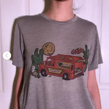 

Calelinka Unisex Desert Vanners Tees Soft Thin Grey Heather Stone Chevy Van 70s T-shirt Tumblr Cactus Shirt 1970s Hippie Men Tee