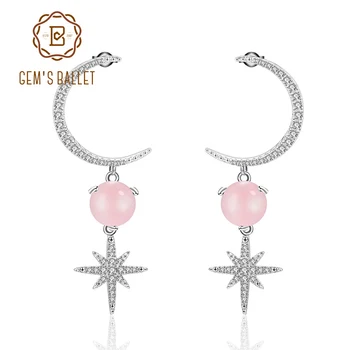 GEM'S BALLET 925 Sterling Silver Cute Moon Star Earrings Natural Pink Calcedony Gemstone Drop Earrings for Women Fine Jewelry
GEM'S BALLET 925 Sterling Silver Cute Moon Star Earrings Natural Pink Calcedony Gemstone Drop Earrings for Women Fine Jewelry