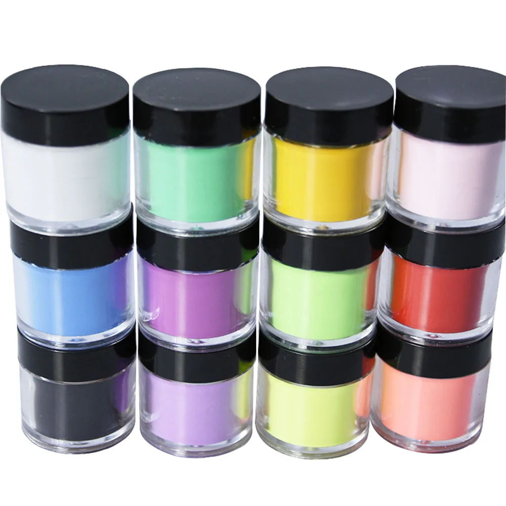 

12Bottles/Set Acrylic Powder Sculpture Powder 12 Colors in 1 Kit 8g/bottle Nail Colorful Dust Dipping Powder Pink Clear Powder #