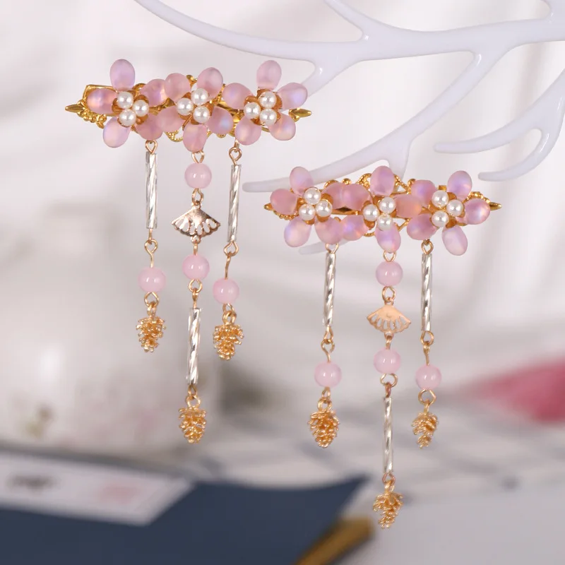 

FORSEVEN 1 Pair Chinese Flower Hairclip Hair Jewelry Accessories Women Girls Bridal Bride Wedding Hairpins Simulated Pearls