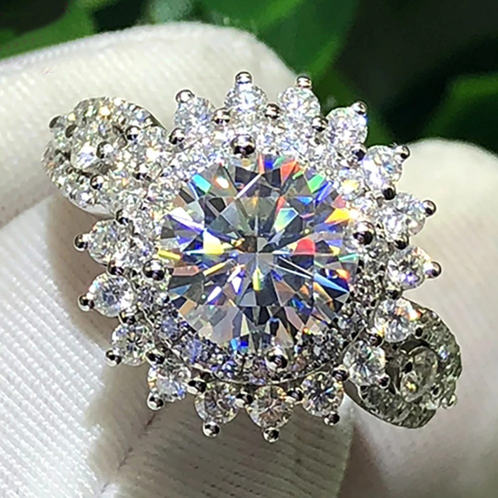 

Custom Solid 18K Au750 White Gold Women Wedding Party Engagement Ring 1 2 3 4 5 Carat Round Moissanite Diamond Ring SunFlower