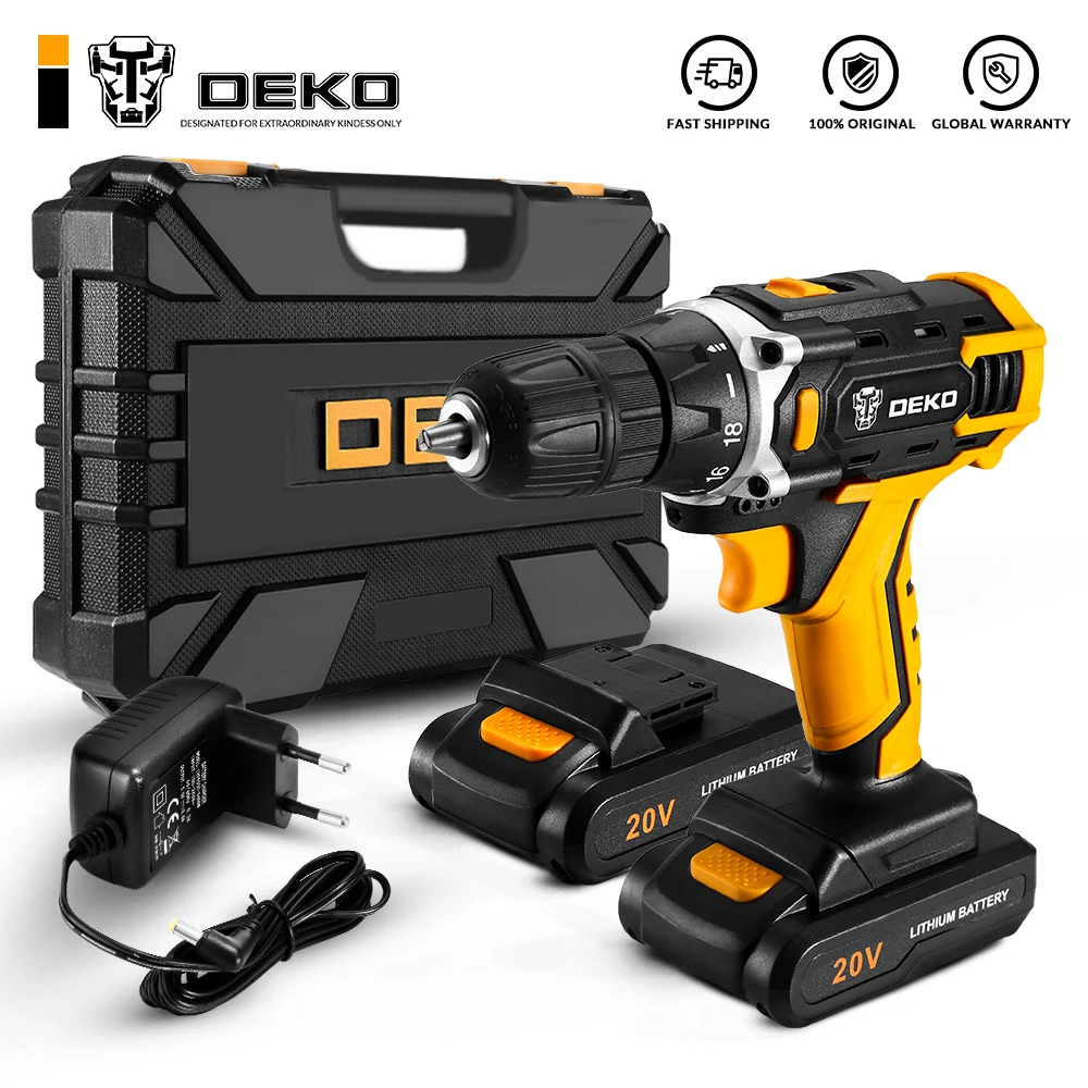 DEKO New Arrival Sharker 20V Cordless Drill Electric Screwdriver Mini Wireless Power Driver DC Lithium-Ion Battery 3/8-Inch
DEKO New Arrival Sharker 20V Cordless Drill Electric Screwdriver Mini Wireless Power Driver DC Lithium-Ion Battery 3/8-Inch