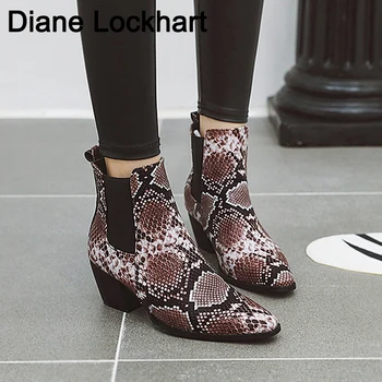 

Female Flock Leather Cowboy Ankle Boots for Women Wedge High Heel Boot Snake Print Western Cowgirl Booties 2019 Woman Bota Mujer