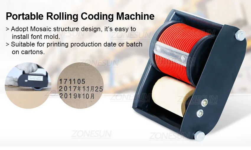 ZONESUN Manual Cartons Date Code Printers Batch Number Rolling Coding Machine