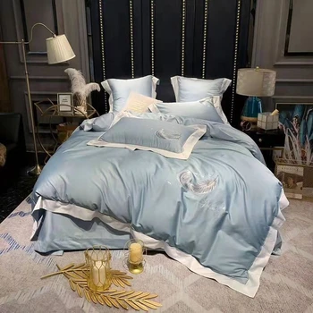 GXC 4/6pcs Silky Egyptian Cotton Bedding Set Luxury Feather Embroidery Queen King Size Bed Duvet Cover Bed Sheet Pillowcases 
GXC 4/6pcs Silky Egyptian Cotton Bedding Set Luxury Feather Embroidery Queen King Size Bed Duvet Cover Bed Sheet Pillowcases