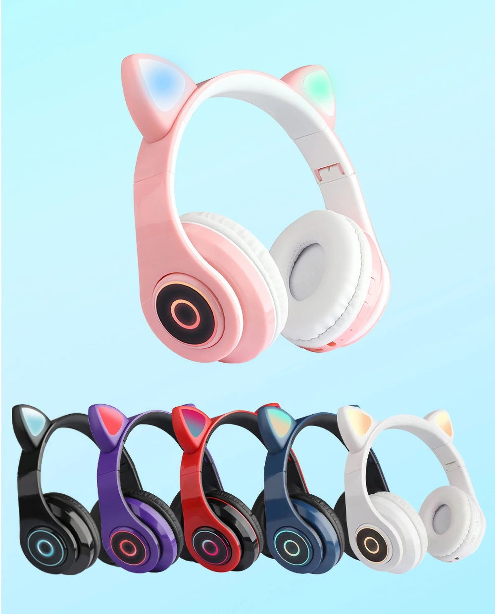 

New Arrival LED Cat Ear Noise Cancelling Headphones Bluetooth 5.0 Young People Kids Headset Support TF Card 3.5mm Plug With Mic