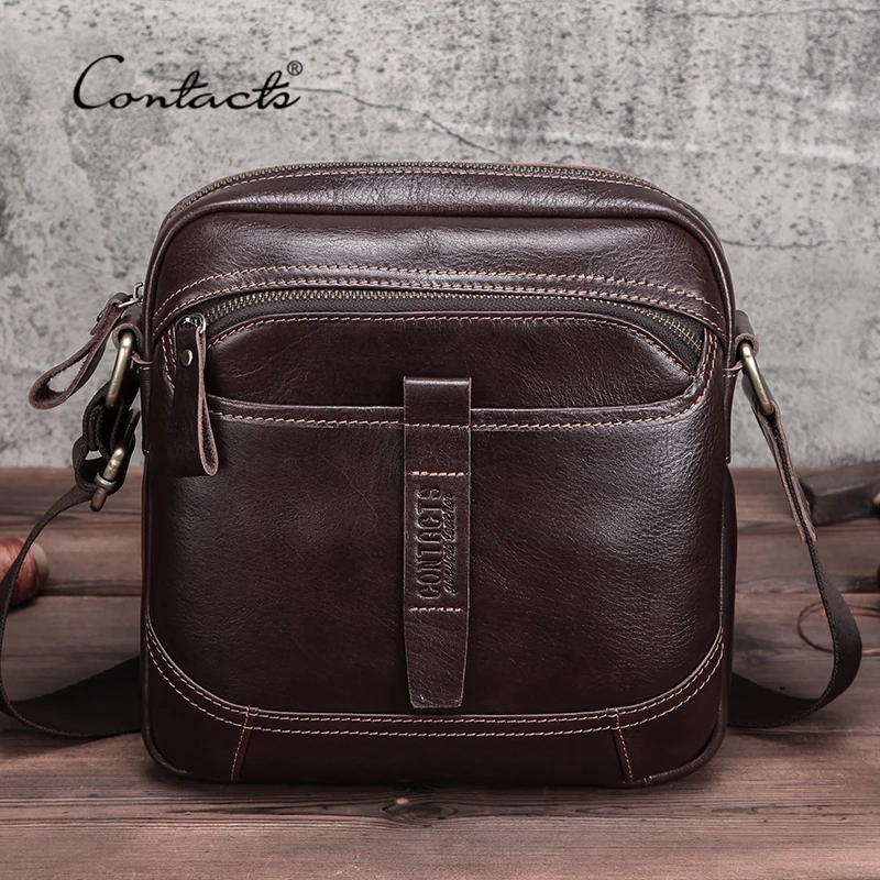 

CONTACT'S Oil Nubuck Cow Leather Men Messenger Bags Casual Business Crossbody Bag for 7.9" iPad High Quality Male Handbags Bolsa