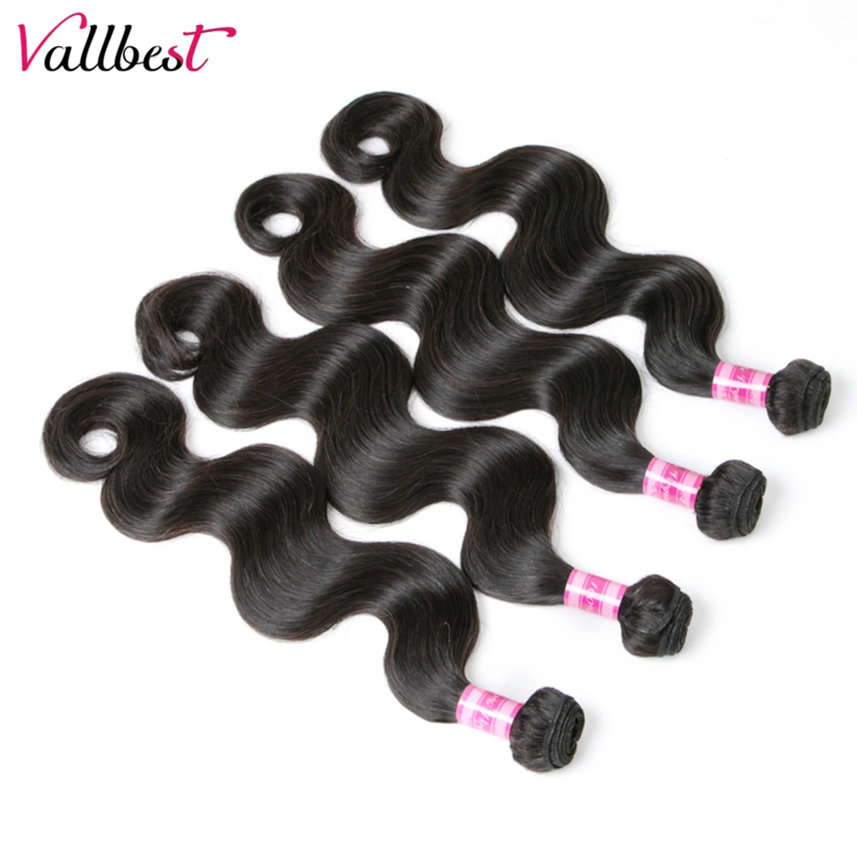 

Vallbest Indian Human Hair Body Wave 4 Bundles Remy Natural Weave Hair Extension Jet Black & Natural Black No Shedding No Tangle