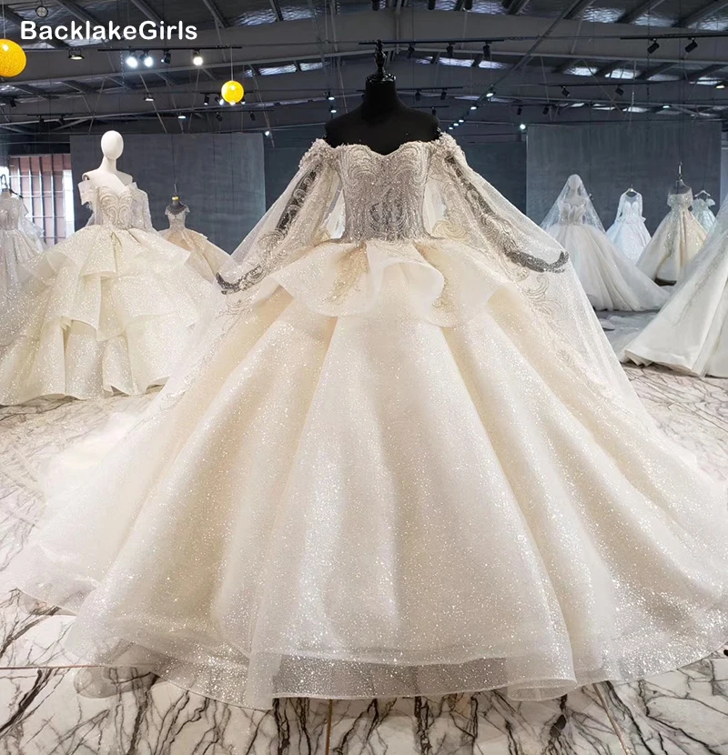 Фото Роскошное бальное свадебное платье размера плюс специальная накидка шаль
