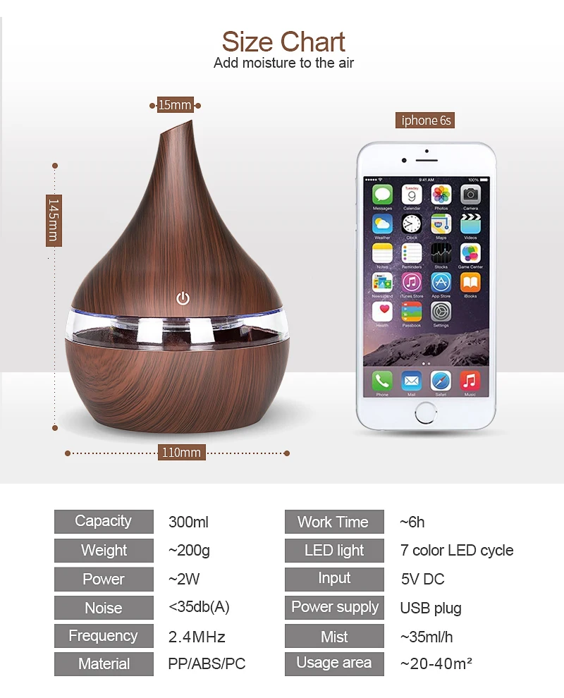 Electric Humidifier Essential Aroma Oil Diffuser Ultrasonic Wood Grain Air Humidifier USB Mini Mist Maker 7 color LED Light For
Electric Humidifier Essential Aroma Oil Diffuser Ultrasonic Wood Grain Air Humidifier USB Mini Mist Maker 7 color LED Light For