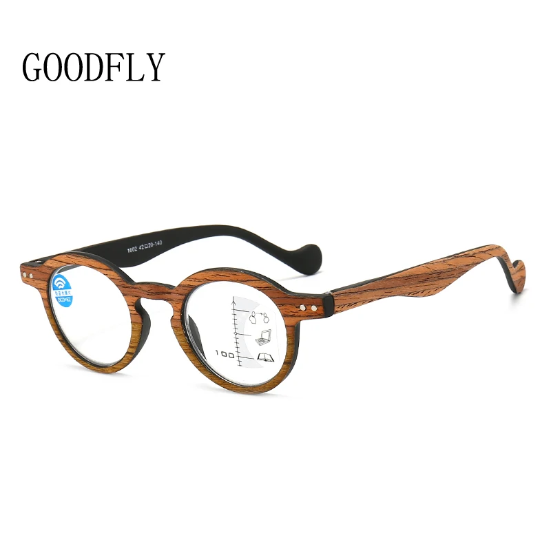 

2023 Wood Grain Progressive Multifocal Reading Glasses Men Women Anti Blue Light Glasses Retro Vintage Presbyopic Round Glasses