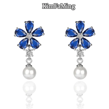 Fancy Women Long Solid Silver Flower Pearl Earrings with Sapphire Zircon Party Gift Jewelry PE001 
Fancy Women Long Solid Silver Flower Pearl Earrings with Sapphire Zircon Party Gift Jewelry PE001