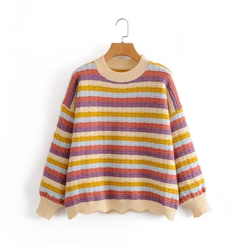 2020 early autumn new gentle and lazy sweater with rainbow stripes loose oversized long-sleeved wavy hem pullover sweater
2020 early autumn new gentle and lazy sweater with rainbow stripes loose oversized long-sleeved wavy hem pullover sweater