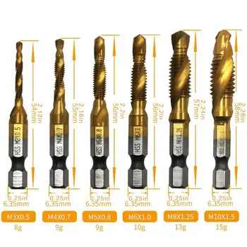 6pcs Hss Titanium M3 - M10 Combination Hex Deburr Countersink Tap Drill Bit Set Hexagonal Shank Compound Taps Set
6pcs Hss Titanium M3 - M10 Combination Hex Deburr Countersink Tap Drill Bit Set Hexagonal Shank Compound Taps Set