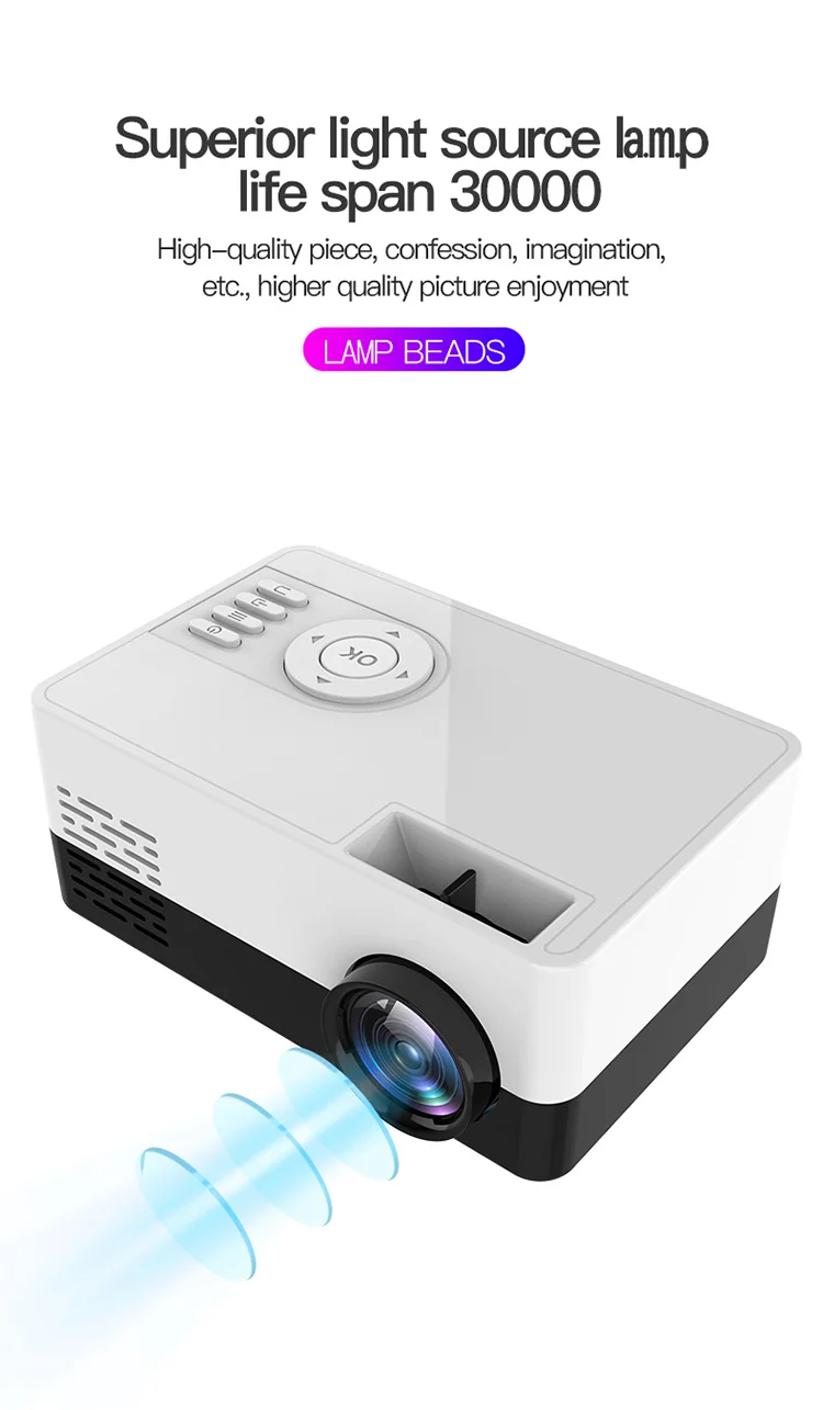 Mini projector Supports 1080P HDMI USB Audio Portable Projector Home Media Video player
Mini projector Supports 1080P HDMI USB Audio Portable Projector Home Media Video player