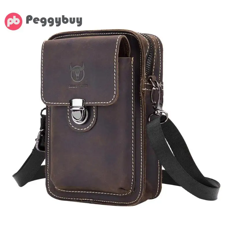 

BULLCAPTAIN Crazy Horse Leather Male Waist Back Pack Phone Pouch Bags High Quality Men's Small Chest Shoulder Belt Bag Mochila