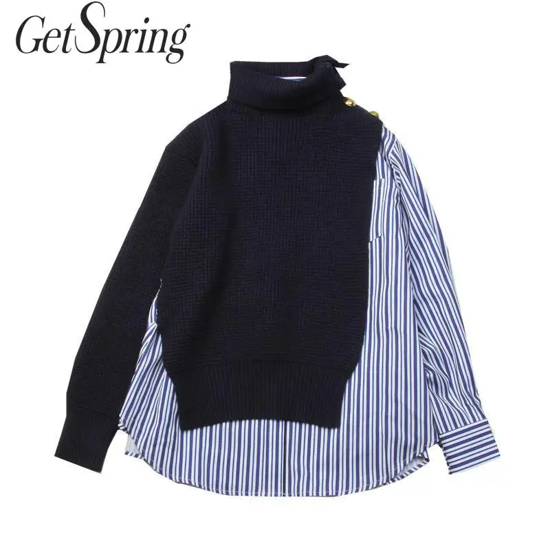 GetSpring Women Sweater Long Sleeve Turtleneck Sweater Striped Stitching Irregular Women Tops Loose Pullovers Autumn Winter 2019
GetSpring Women Sweater Long Sleeve Turtleneck Sweater Striped Stitching Irregular Women Tops Loose Pullovers Autumn Winter 2019
