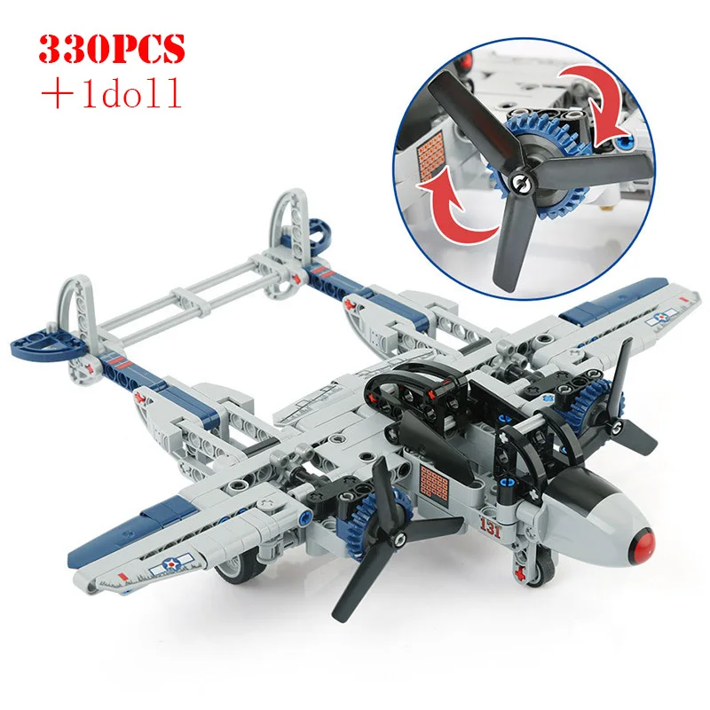 Military World War II American P38 Plane Fighter Building Blocks Technical WW2 Army Weapons Bricks Educational Toys For Children | Игрушки и