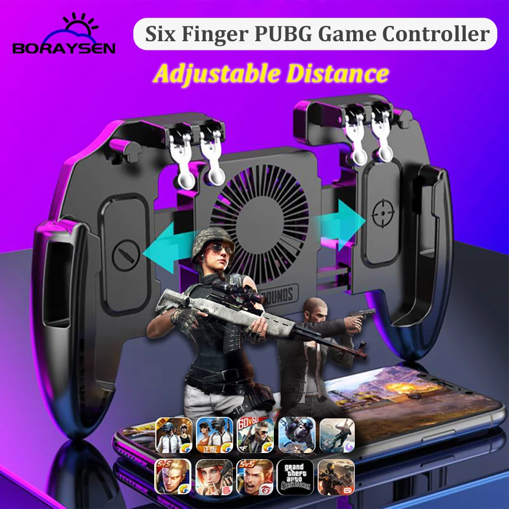 Mobile Joystick Controller for PUBG Gamepad Six Finger Triggers Button Shooting mobile Gamepad With Cooling Fan for IOS Android
Mobile Joystick Controller for PUBG Gamepad Six Finger Triggers Button Shooting mobile Gamepad With Cooling Fan for IOS Android