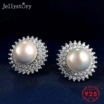 

Jellystory 925 sterling silver earrings with natural freshwater pearl gemstone fine jewelry stud earring for women wedding party