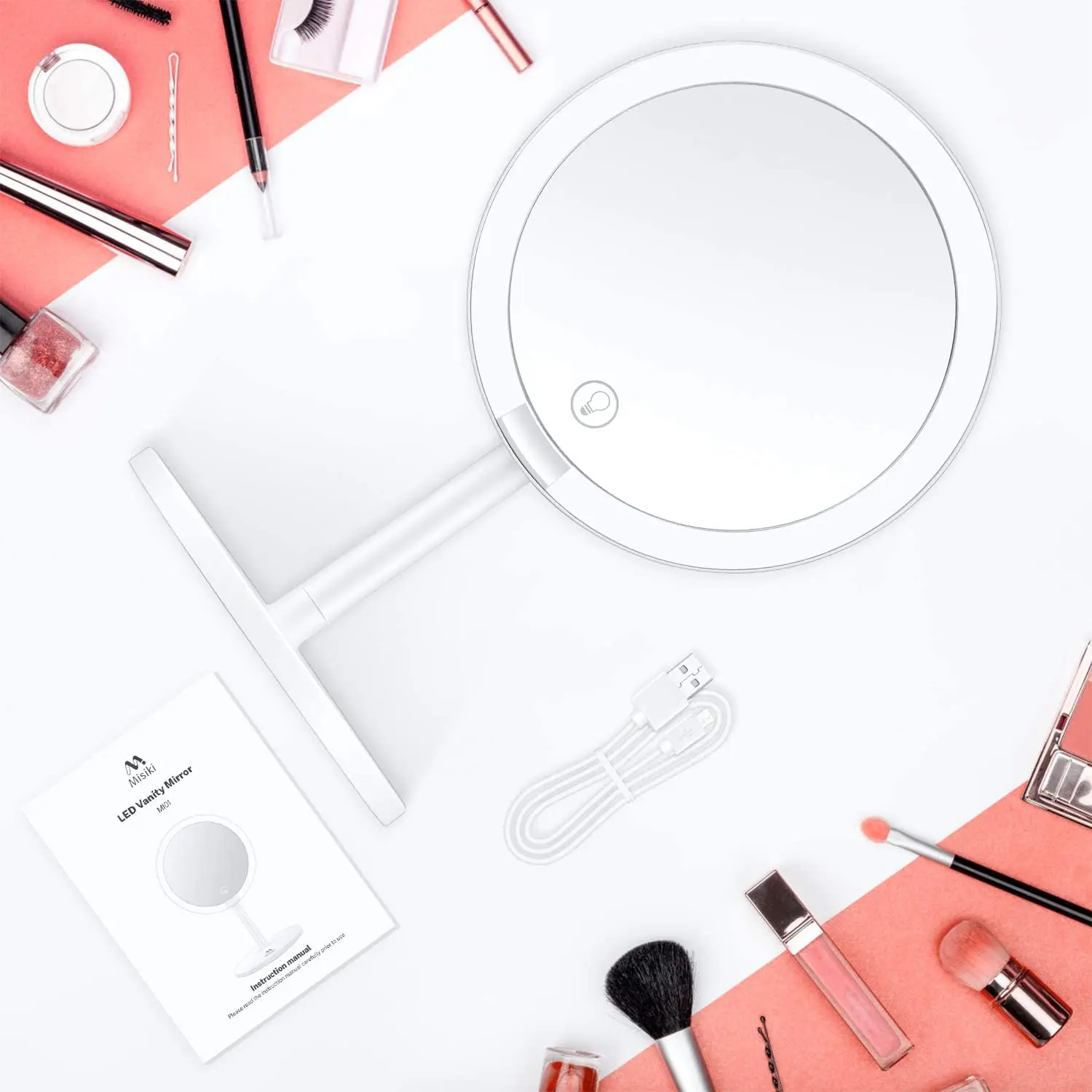 Lighted Makeup Mirror, New Color Lighting Modes LED Vanity Mirror with Light, USB Charging Cosmetic Mirror with Storage Tray
Lighted Makeup Mirror, New Color Lighting Modes LED Vanity Mirror with Light, USB Charging Cosmetic Mirror with Storage Tray