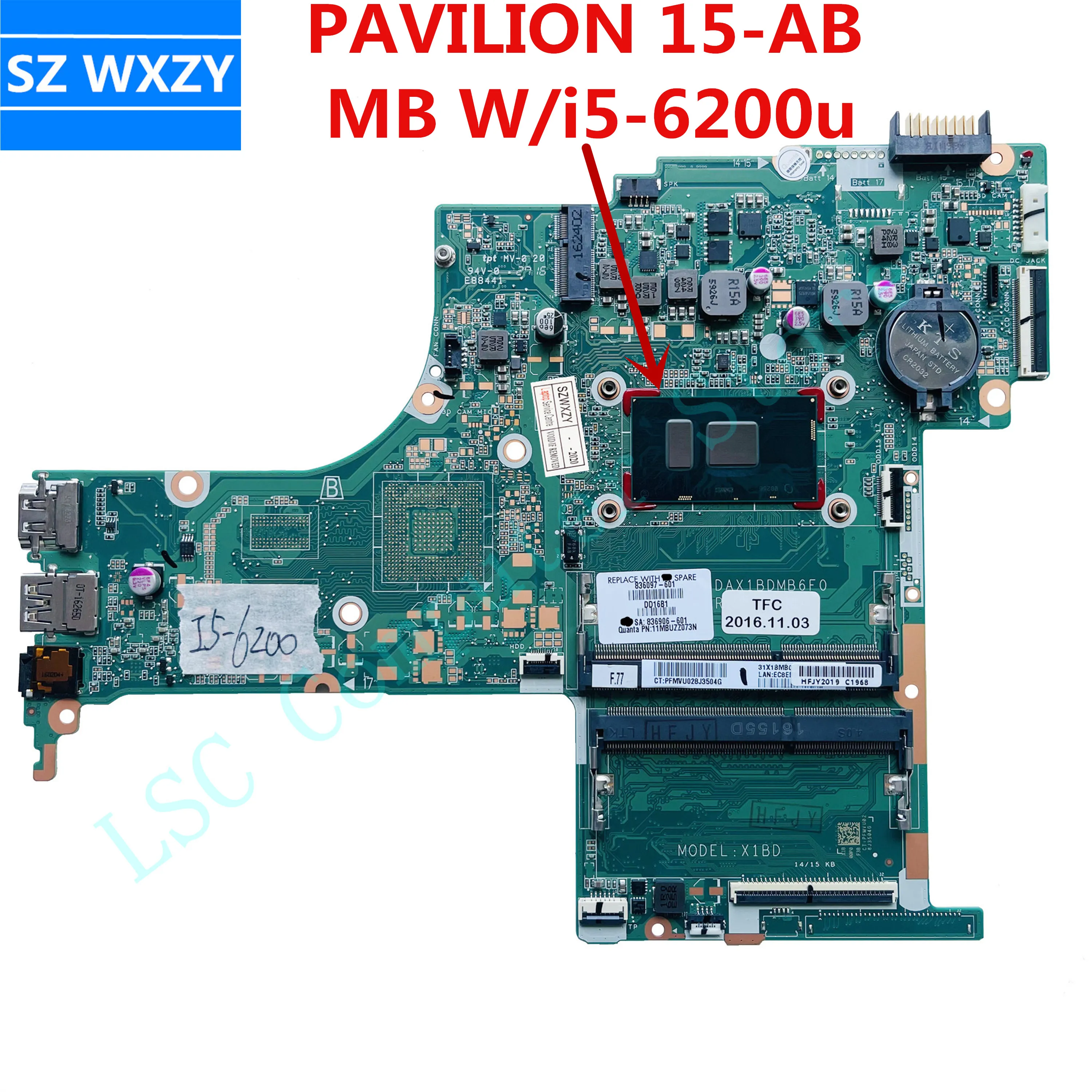 Материнская плата для ноутбука HP PAVILION 15-AB 15-AN 15-AN050NR 836097-601 Вт/искусственный