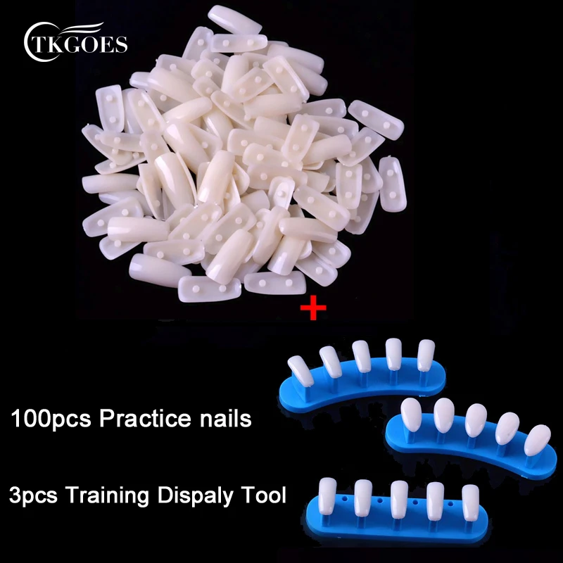 Фото TKGOES 100 шт. квадратных пластиковых типсов для ногтей + 1 набор тренировочных