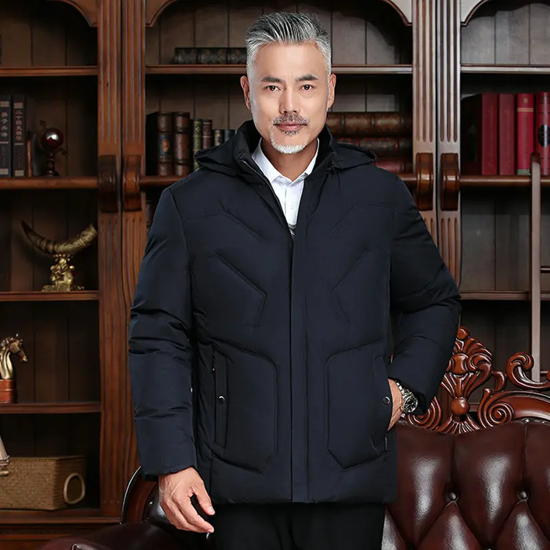 

Winter Puffer Jacket Men Black Navy Blue Hooded Puff Parkas Plus Size Quilted Basic Coat Mature Man Thick Warm Overcoat XXXXL XL