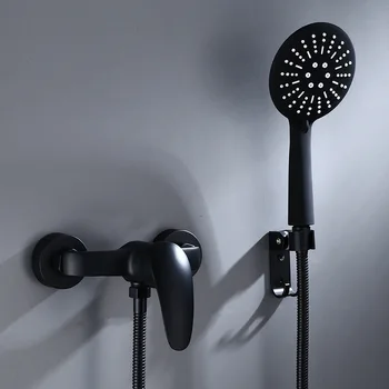 Bathroom Shower Faucet Black Brass Wall Mount Shower set Handheld Single Handle Luxury Bathroom Mixer Tap 
Bathroom Shower Faucet Black Brass Wall Mount Shower set Handheld Single Handle Luxury Bathroom Mixer Tap