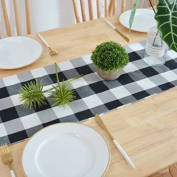 14 X 108 Inch Buffalo Check Table Runner Cotton-Polyester Blend Handmade Black and White Plaid for Family Dinner, Outdoor or Ind
14 X 108 Inch Buffalo Check Table Runner Cotton-Polyester Blend Handmade Black and White Plaid for Family Dinner, Outdoor or Ind