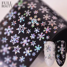 Pleine beauté 100x4cm motif de noël pour autocollant d'ongle 3D flocon de neige étoile Laser paillettes noël Nail Art transfert feuilles CHXK94-97(China)