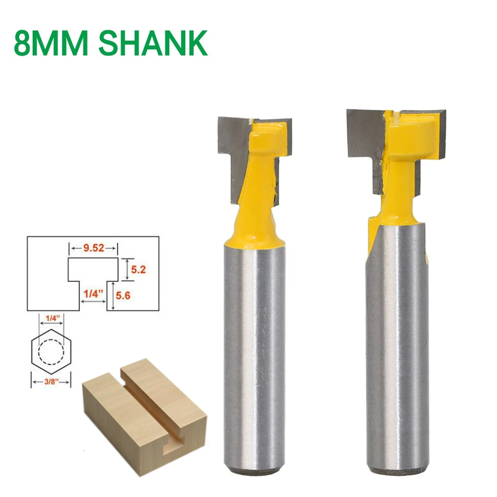 2pcs/set 8mm Shank T-Slot Keyhole Milling Cutter Wood Router Bit Carbide Cutter Wood Hex Bolt T-Track Slotting Milling Cutters
2pcs/set 8mm Shank T-Slot Keyhole Milling Cutter Wood Router Bit Carbide Cutter Wood Hex Bolt T-Track Slotting Milling Cutters