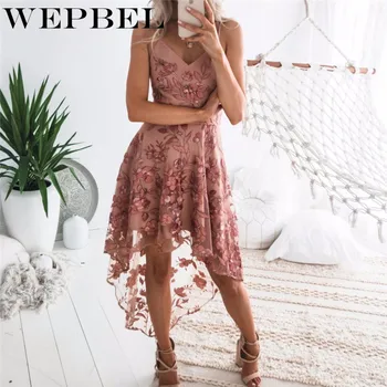 WEPBEL Women V Neck Sexy Floral Sleeveless Irregular Fashion Casual Lace Ladies Spring Summer Long Dresses 
WEPBEL Women V Neck Sexy Floral Sleeveless Irregular Fashion Casual Lace Ladies Spring Summer Long Dresses