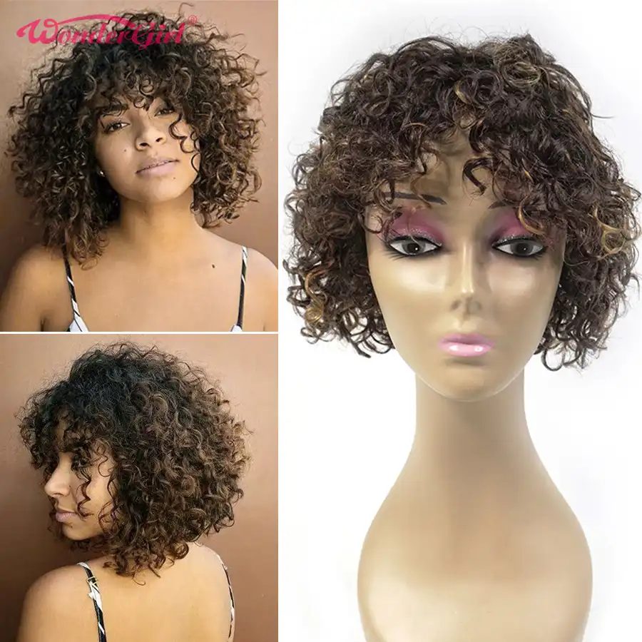 Wonder Girl Korotkie Vyushiesya Chelovecheskie Volosy Pariki Dlya Chernyh Zhenshin Remy Ombre Bob Parik S Volosami Mladenca Deshevye Brazilskie Pariki Polnyj Mashinnyj Parik Aliekspress