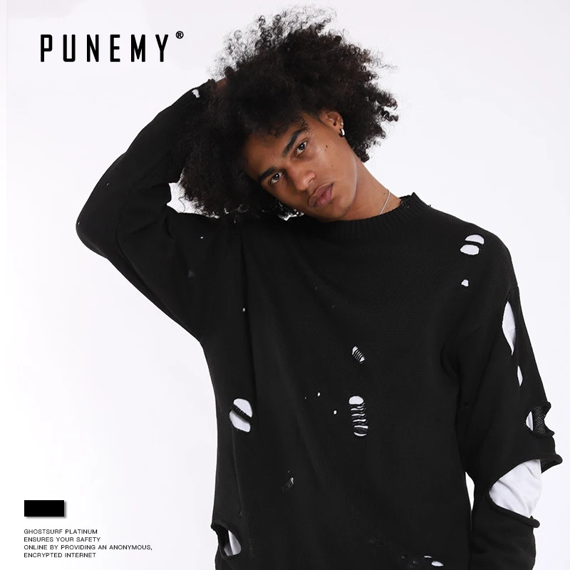 Hip Hop Streetwear Men Sweaters Retro Ripped Out Holes Harajuku Black Solid O-neck Oversize Autumn New Pullover Man's Sweaters
Hip Hop Streetwear Men Sweaters Retro Ripped Out Holes Harajuku Black Solid O-neck Oversize Autumn New Pullover Man's Sweaters