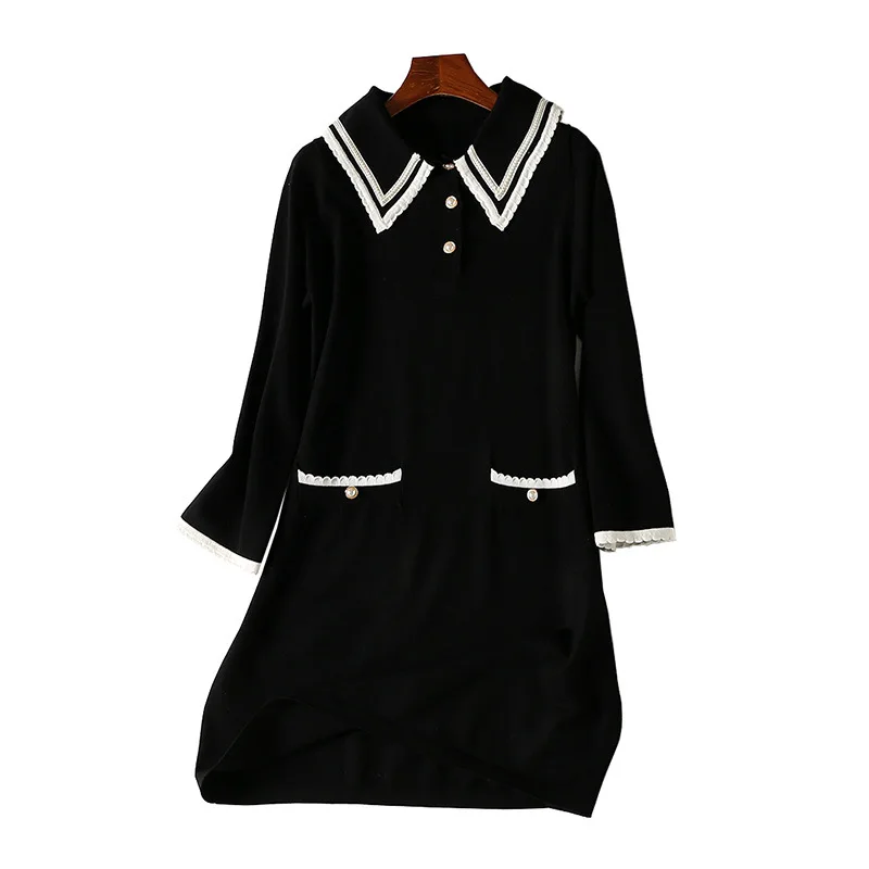One's College Style Contrast Color Pearl Navy Fold-down Collar Slim Fit Slimming Jersey Dress Women's Entity
One's College Style Contrast Color Pearl Navy Fold-down Collar Slim Fit Slimming Jersey Dress Women's Entity