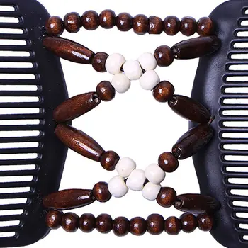 Bz933 Personalized Wooden Beads Imitation Wood Double Row Insert Comb